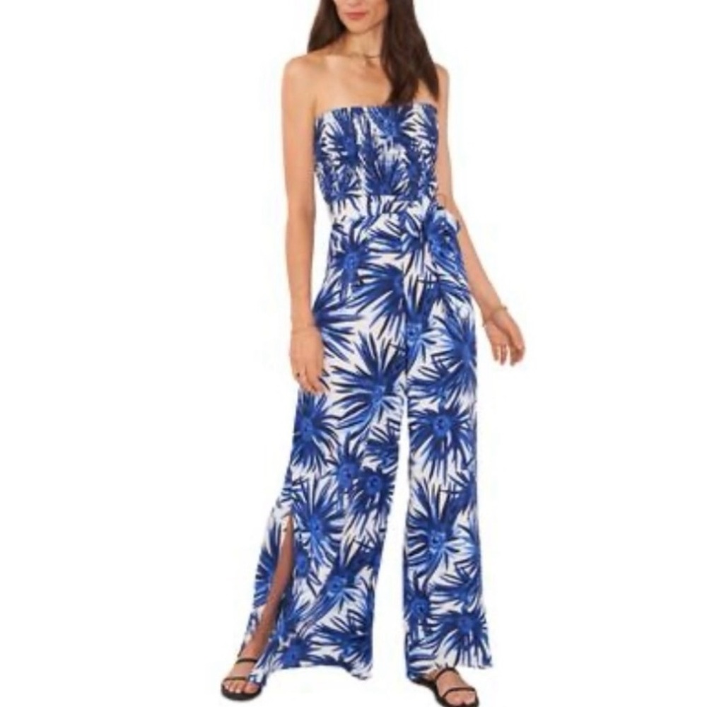1. State Blue and White Strapless Coverup